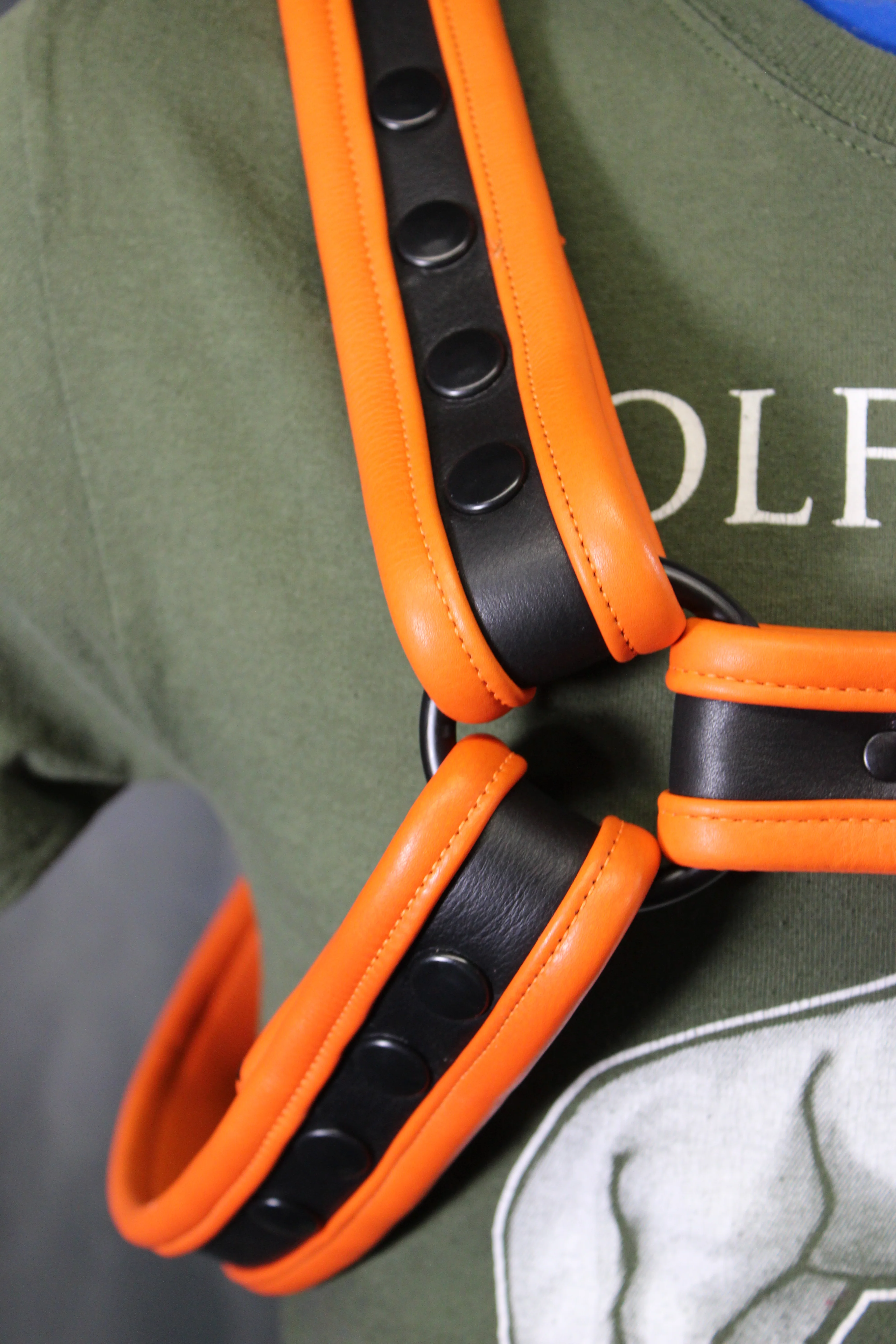 Black and Orange Bulldog Harness - Our Softest Leather! - Image 12