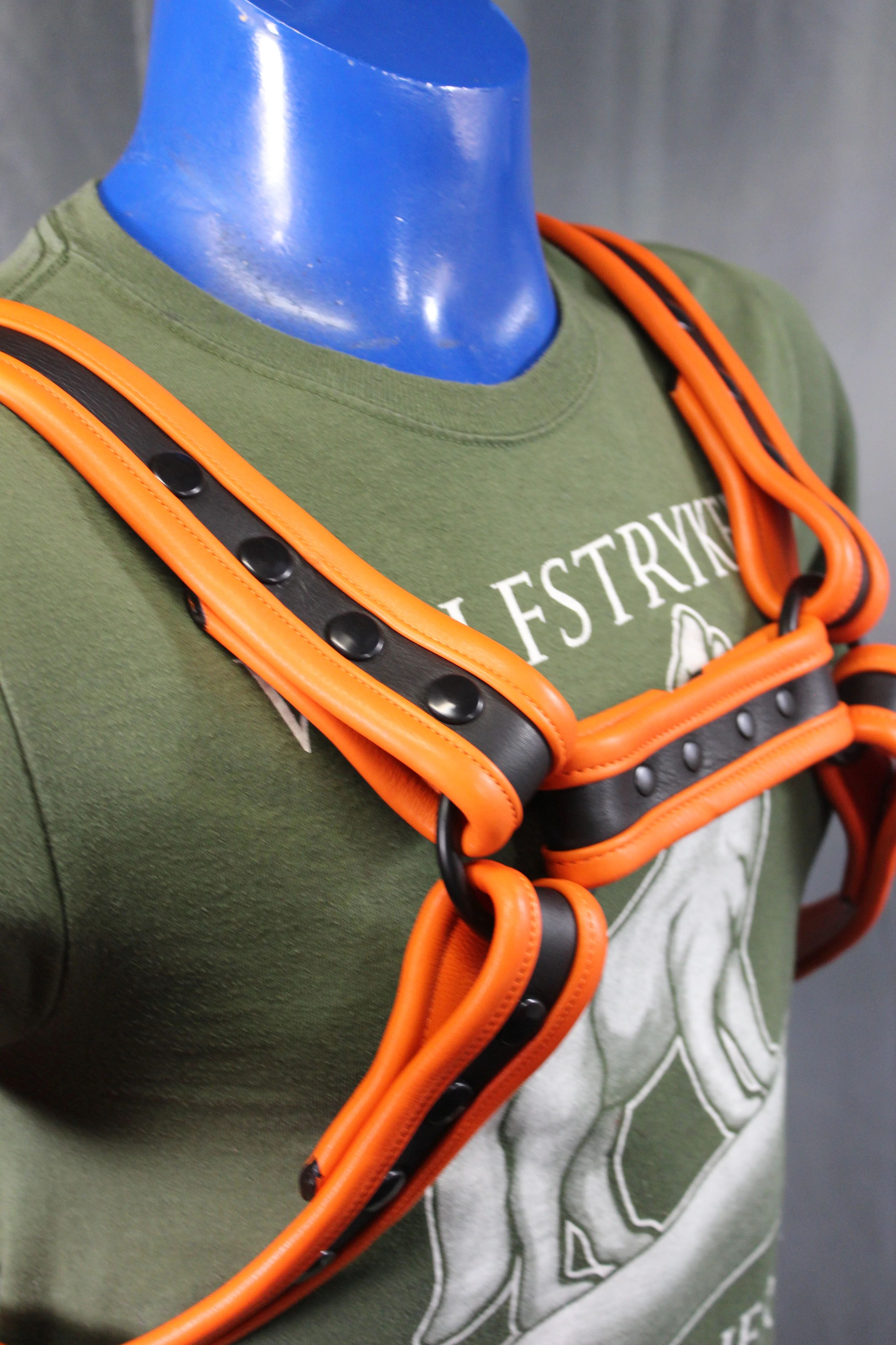Black and Orange Bulldog Harness - Our Softest Leather! - Image 14