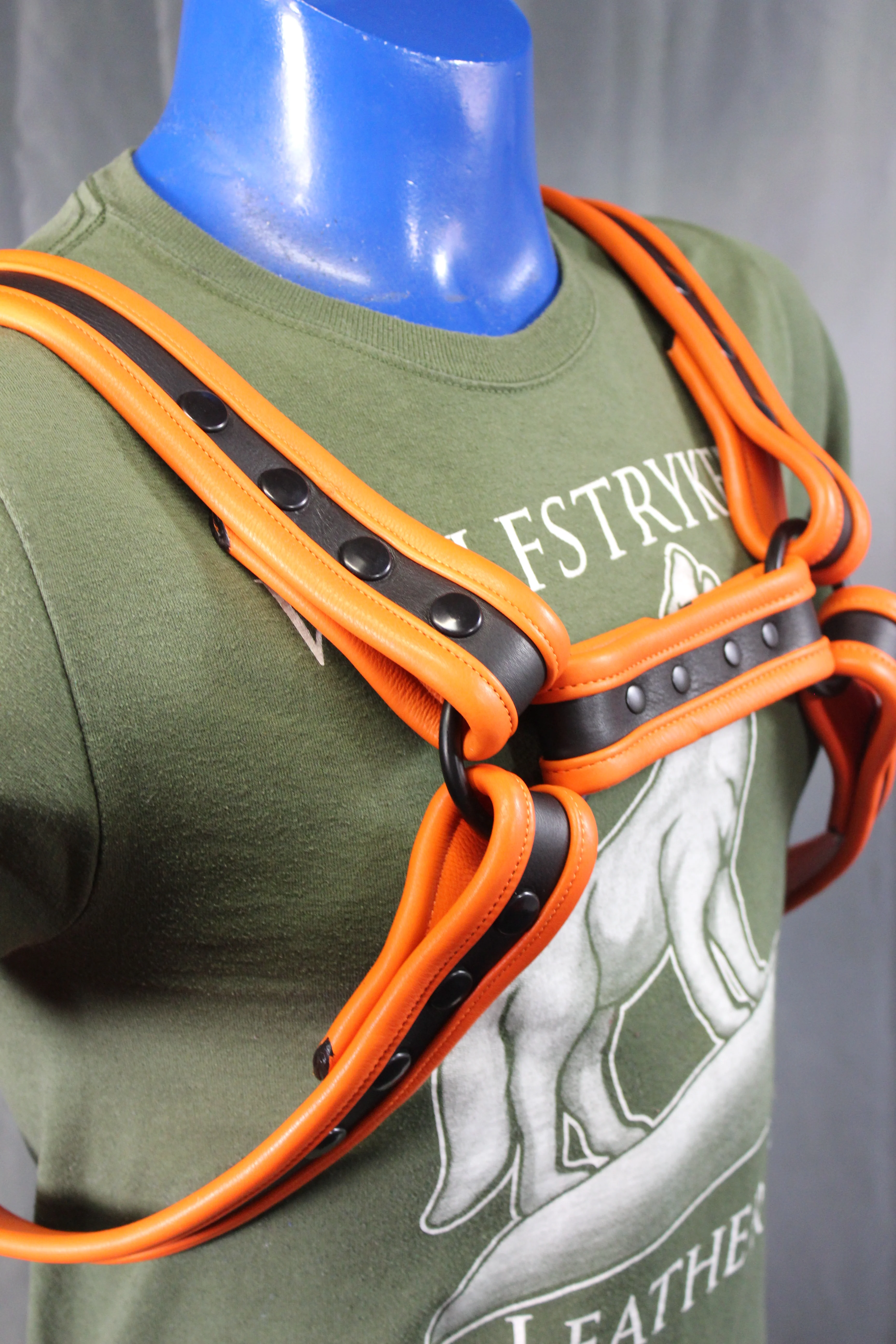 Black and Orange Bulldog Harness - Our Softest Leather! - Image 15