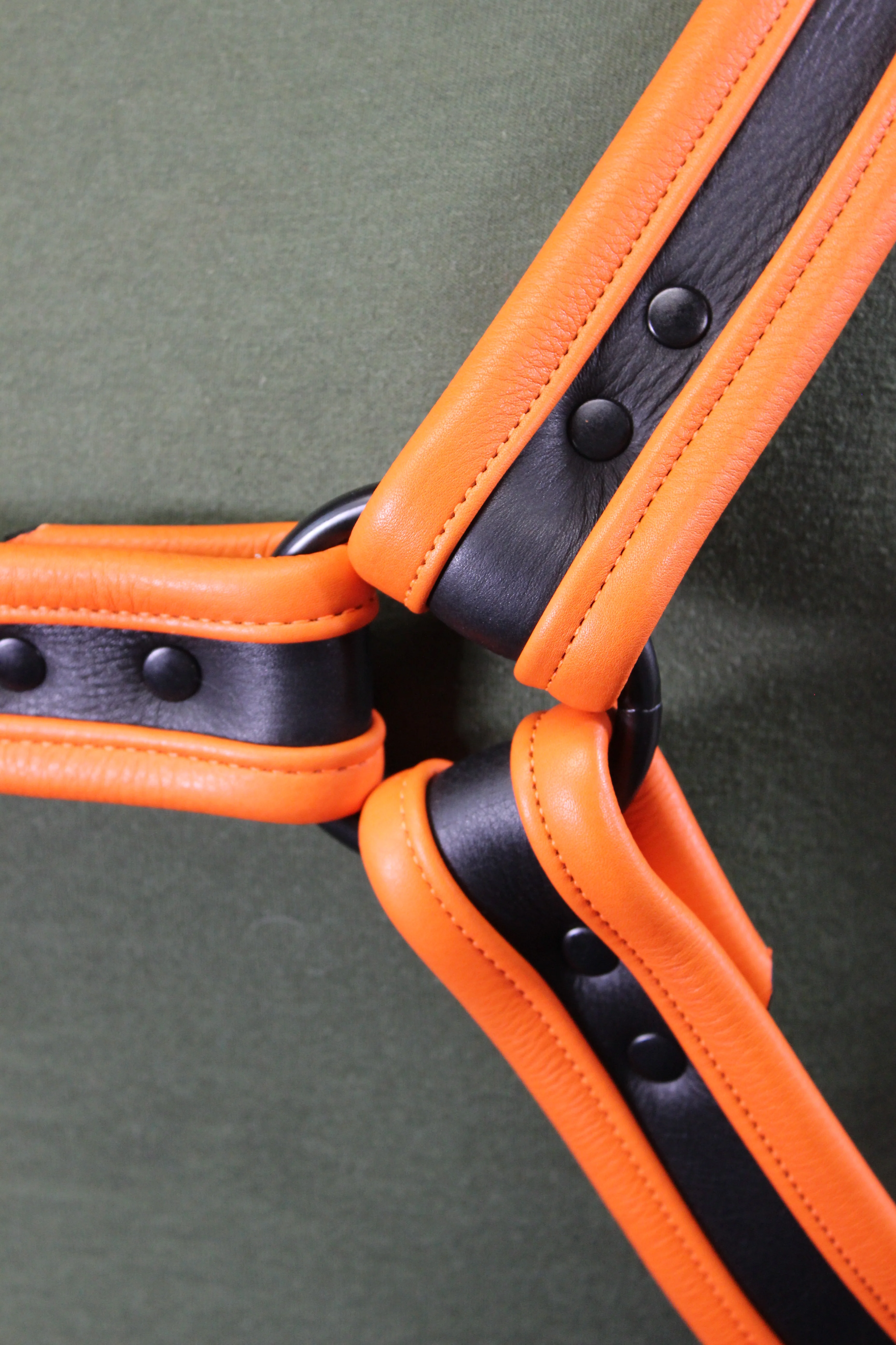 Black and Orange Bulldog Harness - Our Softest Leather! - Image 18
