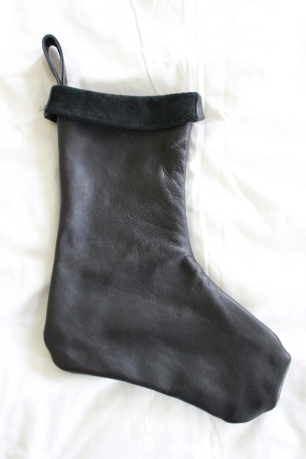 Black Leather Christmas Stocking - 100% Hand Made in the USA. Monogramming Available. - Image 3