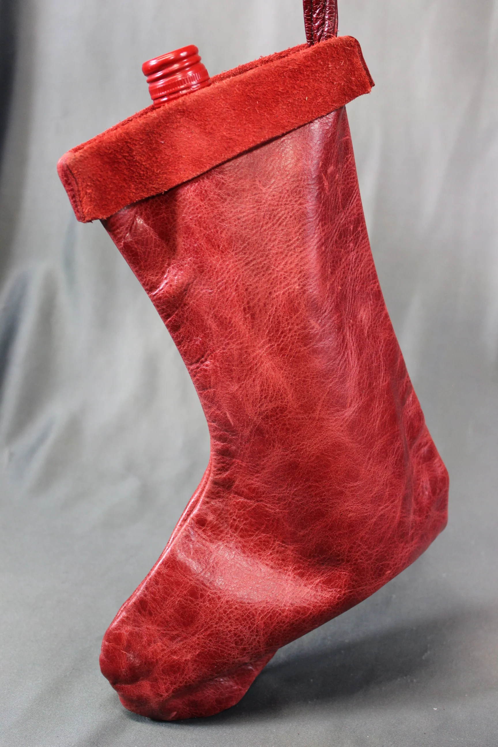 Black Leather Christmas Stocking - 100% Hand Made in the USA. Monogramming Available. - Image 4