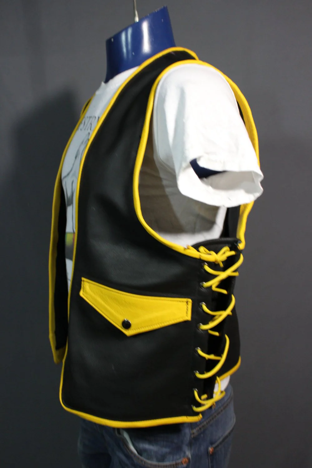 Hand Made Leather Bar Vest with Yellow Accents - Image 4
