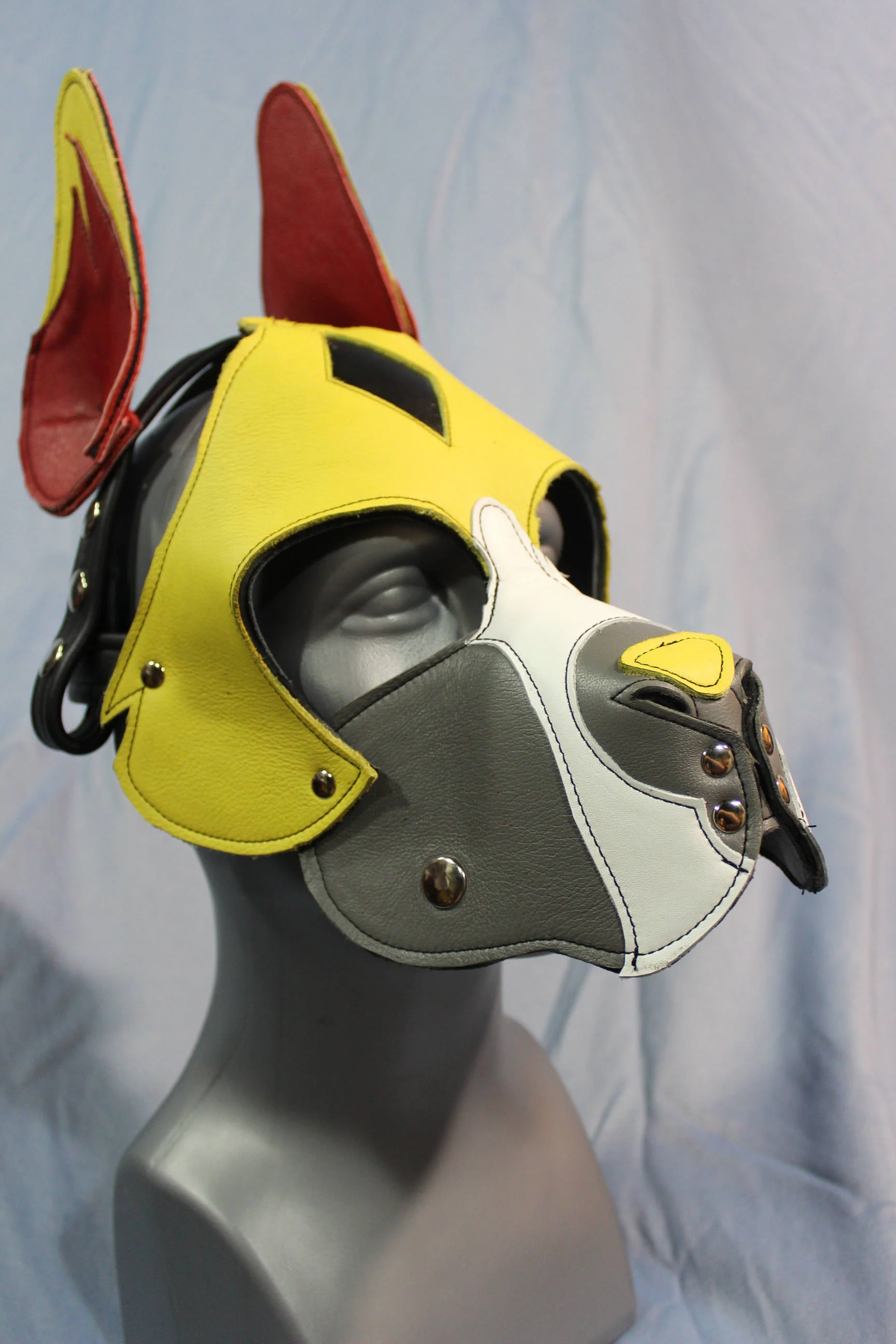 Our "Fire Box" Boxer style Pup hood in red and yellow - Image 3