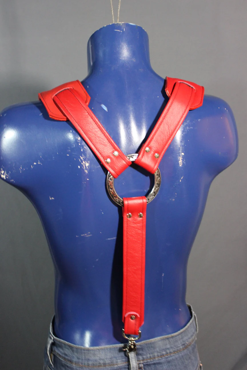 Padded Leather Suspenders with Decorative Hardware - Image 11