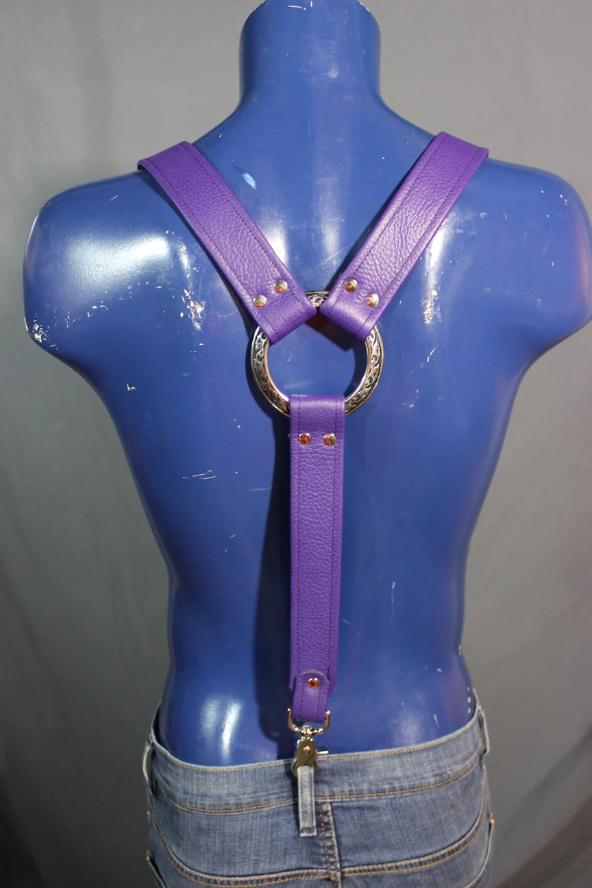 Padded Leather Suspenders with Decorative Hardware - Image 16