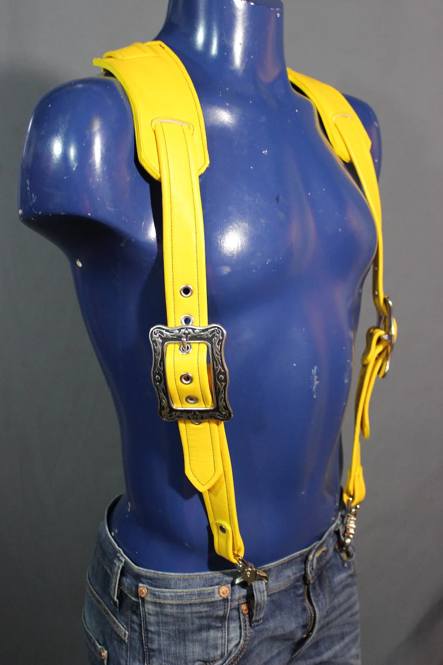 Padded Leather Suspenders with Decorative Hardware - Image 3