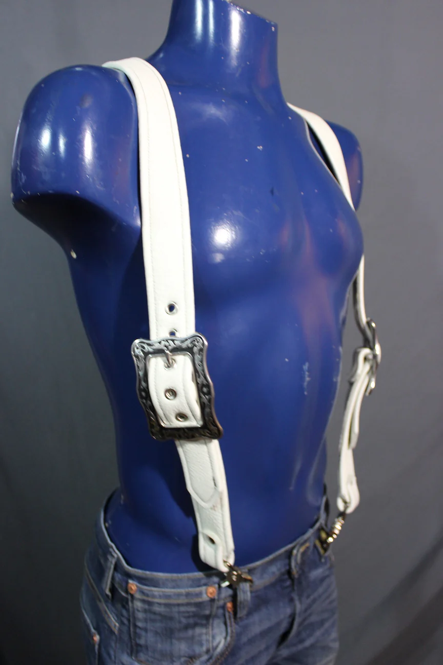 Padded Leather Suspenders with Decorative Hardware - Image 31